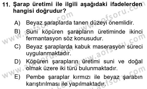 İçecek Bilgisi Dersi 2021 - 2022 Yılı (Final) Dönem Sonu Sınav Soruları 11. Soru