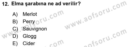 İçecek Bilgisi Dersi 2021 - 2022 Yılı (Final) Dönem Sonu Sınav Soruları 12. Soru