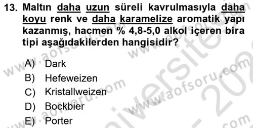 İçecek Bilgisi Dersi 2021 - 2022 Yılı (Final) Dönem Sonu Sınav Soruları 13. Soru