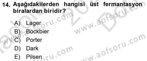 İçecek Bilgisi Dersi 2021 - 2022 Yılı (Final) Dönem Sonu Sınav Soruları 14. Soru