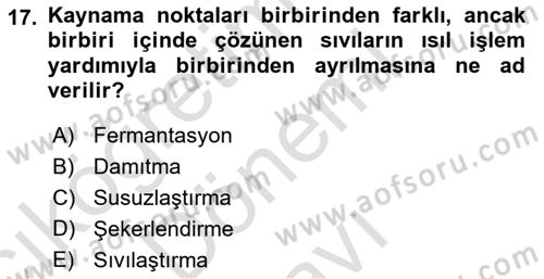 İçecek Bilgisi Dersi 2021 - 2022 Yılı (Final) Dönem Sonu Sınav Soruları 17. Soru