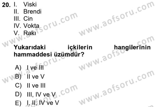 İçecek Bilgisi Dersi 2021 - 2022 Yılı (Final) Dönem Sonu Sınav Soruları 20. Soru