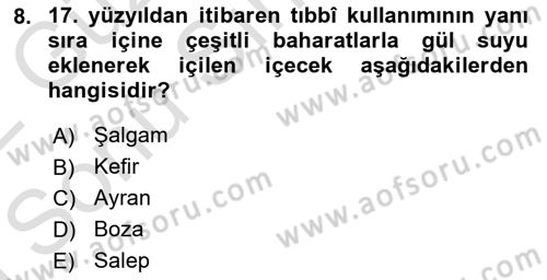 İçecek Bilgisi Dersi 2021 - 2022 Yılı (Final) Dönem Sonu Sınav Soruları 8. Soru