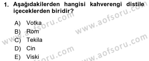 İçecek Bilgisi Dersi 2021 - 2022 Yılı Yaz Okulu Sınav Soruları 1. Soru