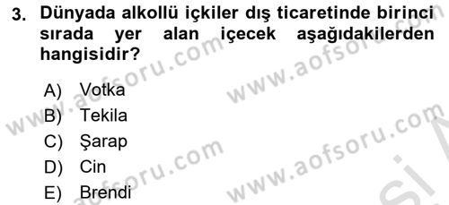 İçecek Bilgisi Dersi 2021 - 2022 Yılı Yaz Okulu Sınav Soruları 3. Soru