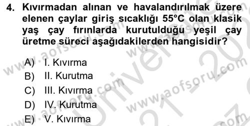 İçecek Bilgisi Dersi 2021 - 2022 Yılı Yaz Okulu Sınav Soruları 4. Soru