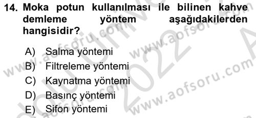 İçecek Bilgisi Dersi 2022 - 2023 Yılı (Vize) Ara Sınav Soruları 14. Soru