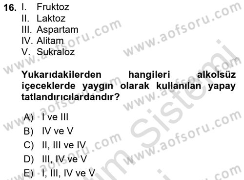 İçecek Bilgisi Dersi 2022 - 2023 Yılı (Vize) Ara Sınav Soruları 16. Soru