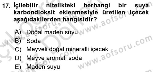 İçecek Bilgisi Dersi 2022 - 2023 Yılı (Vize) Ara Sınav Soruları 17. Soru