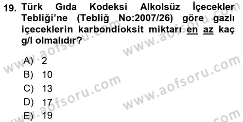 İçecek Bilgisi Dersi 2022 - 2023 Yılı (Vize) Ara Sınav Soruları 19. Soru