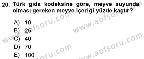 İçecek Bilgisi Dersi 2022 - 2023 Yılı (Vize) Ara Sınav Soruları 20. Soru
