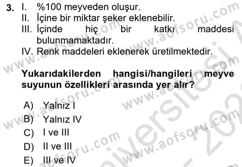 İçecek Bilgisi Dersi 2022 - 2023 Yılı (Vize) Ara Sınav Soruları 3. Soru