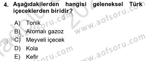 İçecek Bilgisi Dersi 2022 - 2023 Yılı (Vize) Ara Sınav Soruları 4. Soru