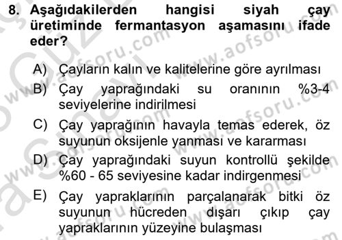 İçecek Bilgisi Dersi 2022 - 2023 Yılı (Vize) Ara Sınav Soruları 8. Soru