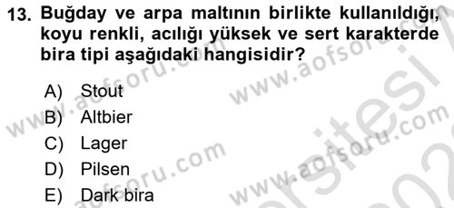 İçecek Bilgisi Dersi 2022 - 2023 Yılı (Final) Dönem Sonu Sınav Soruları 13. Soru