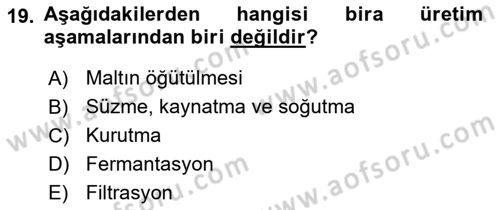 İçecek Bilgisi Dersi 2022 - 2023 Yılı (Final) Dönem Sonu Sınav Soruları 19. Soru