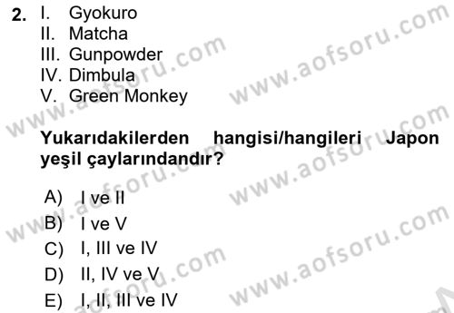 İçecek Bilgisi Dersi 2022 - 2023 Yılı (Final) Dönem Sonu Sınav Soruları 2. Soru