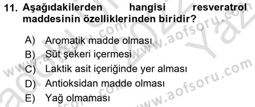 İçecek Bilgisi Dersi 2022 - 2023 Yılı Yaz Okulu Sınav Soruları 11. Soru