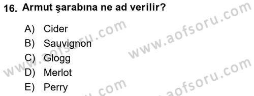 İçecek Bilgisi Dersi 2022 - 2023 Yılı Yaz Okulu Sınav Soruları 16. Soru