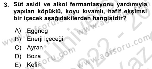 İçecek Bilgisi Dersi 2022 - 2023 Yılı Yaz Okulu Sınav Soruları 3. Soru
