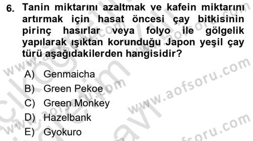 İçecek Bilgisi Dersi 2022 - 2023 Yılı Yaz Okulu Sınav Soruları 6. Soru