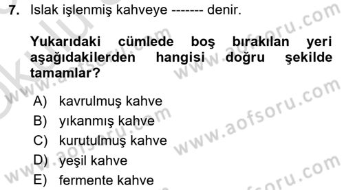 İçecek Bilgisi Dersi 2022 - 2023 Yılı Yaz Okulu Sınav Soruları 7. Soru