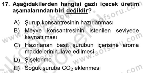 İçecek Bilgisi Dersi 2023 - 2024 Yılı (Vize) Ara Sınav Soruları 17. Soru