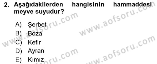 İçecek Bilgisi Dersi 2023 - 2024 Yılı (Vize) Ara Sınav Soruları 2. Soru