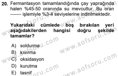 İçecek Bilgisi Dersi 2023 - 2024 Yılı (Vize) Ara Sınav Soruları 20. Soru