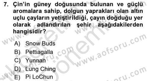 İçecek Bilgisi Dersi 2023 - 2024 Yılı (Vize) Ara Sınav Soruları 7. Soru