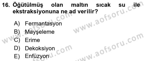 İçecek Bilgisi Dersi 2023 - 2024 Yılı (Final) Dönem Sonu Sınav Soruları 16. Soru