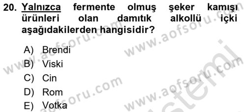 İçecek Bilgisi Dersi 2023 - 2024 Yılı (Final) Dönem Sonu Sınav Soruları 20. Soru