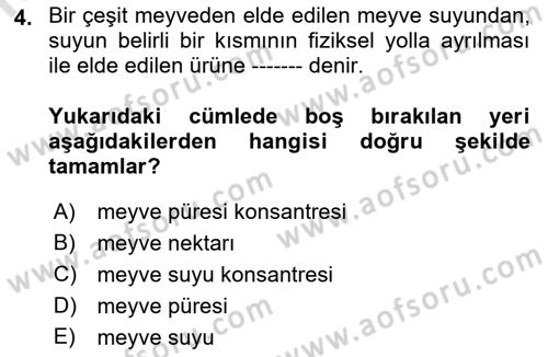 İçecek Bilgisi Dersi 2023 - 2024 Yılı (Final) Dönem Sonu Sınav Soruları 4. Soru