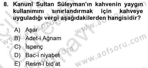 İçecek Bilgisi Dersi 2023 - 2024 Yılı Yaz Okulu Sınav Soruları 8. Soru