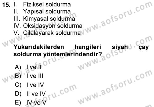 İçecek Bilgisi Dersi 2024 - 2025 Yılı (Vize) Ara Sınav Soruları 15. Soru