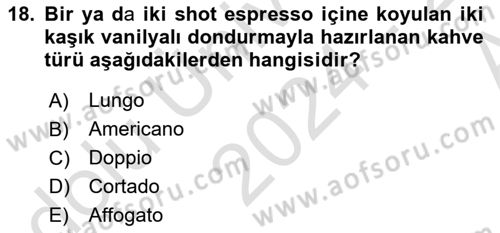 İçecek Bilgisi Dersi 2024 - 2025 Yılı (Vize) Ara Sınav Soruları 18. Soru