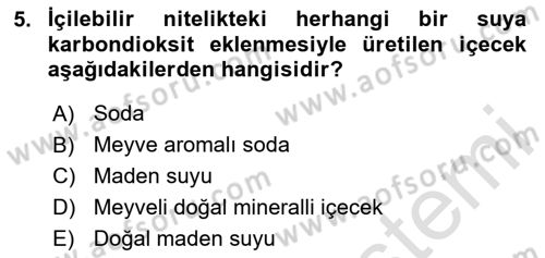 İçecek Bilgisi Dersi 2024 - 2025 Yılı (Vize) Ara Sınav Soruları 5. Soru