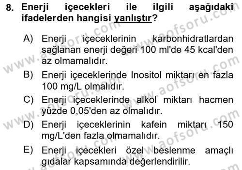 İçecek Bilgisi Dersi 2024 - 2025 Yılı (Vize) Ara Sınav Soruları 8. Soru