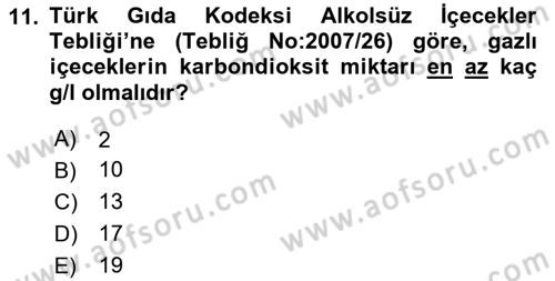 İçecek Bilgisi Dersi 2024 - 2025 Yılı (Final) Dönem Sonu Sınav Soruları 11. Soru