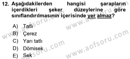 İçecek Bilgisi Dersi 2024 - 2025 Yılı (Final) Dönem Sonu Sınav Soruları 12. Soru