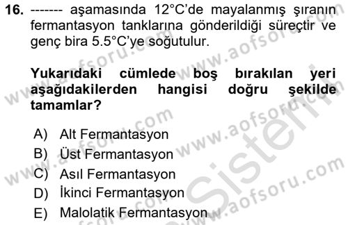 İçecek Bilgisi Dersi 2024 - 2025 Yılı (Final) Dönem Sonu Sınav Soruları 16. Soru