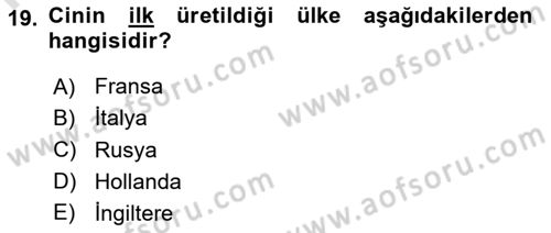 İçecek Bilgisi Dersi 2024 - 2025 Yılı (Final) Dönem Sonu Sınav Soruları 19. Soru