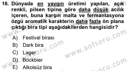 İçecek Bilgisi Dersi 2024 - 2025 Yılı Yaz Okulu Sınav Soruları 16. Soru