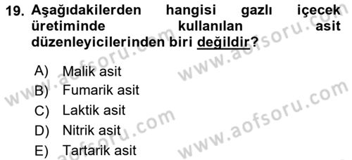 İçecek Bilgisi Dersi 2025 - 2026 Yılı (Vize) Ara Sınav Soruları 19. Soru