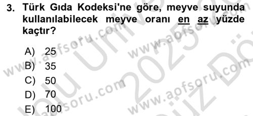 İçecek Bilgisi Dersi 2025 - 2026 Yılı (Vize) Ara Sınav Soruları 3. Soru
