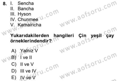 İçecek Bilgisi Dersi 2025 - 2026 Yılı (Vize) Ara Sınav Soruları 8. Soru