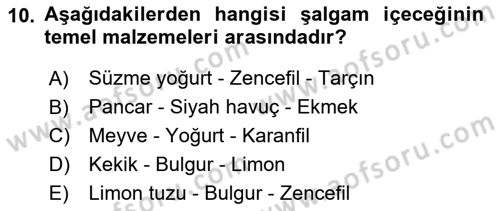 İçecek Bilgisi Dersi 2025 - 2026 Yılı (Final) Dönem Sonu Sınav Soruları 10. Soru