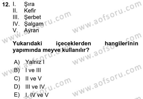 İçecek Bilgisi Dersi 2025 - 2026 Yılı (Final) Dönem Sonu Sınav Soruları 12. Soru
