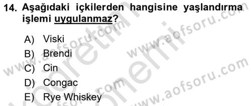 İçecek Bilgisi Dersi 2025 - 2026 Yılı (Final) Dönem Sonu Sınav Soruları 14. Soru