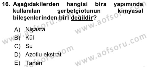 İçecek Bilgisi Dersi 2025 - 2026 Yılı (Final) Dönem Sonu Sınav Soruları 16. Soru